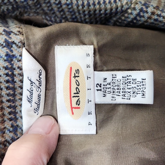 Talbots lambswool blazer green grey herringbone size 12P  blazer made in USA - Picture 10 of 13